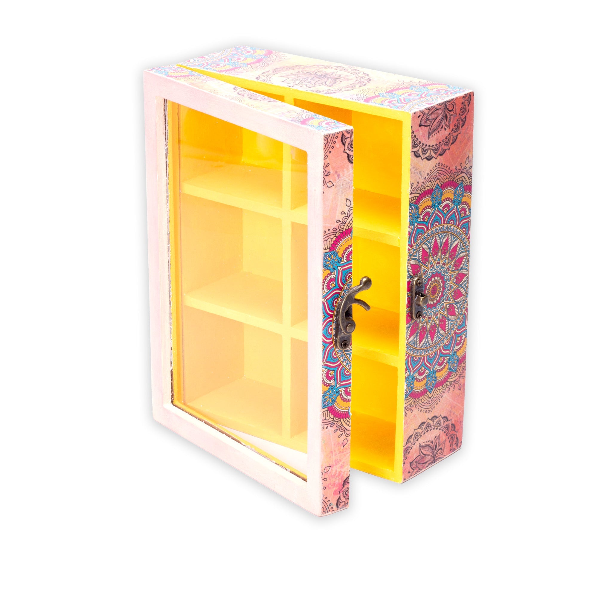 MDF Box 6 Compartments Clear Acrylic Lid & Metal Latch Approx L 8.5 X W 6.5 X H 3.07in 5mm Thick 1pc