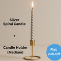 Silver Spiral Candle & Metal Candlestick Holder (Medium) Combo