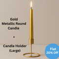 Metallic Round Candle Gold & Metal Candlestick Holder (Large) Combo