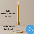 Metallic Round Candle Gold & Metal Candlestick Holder (Medium) Combo