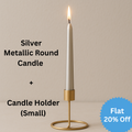 Metallic Round Candle Silver & Metal Candlestick Holder (Small) Combo