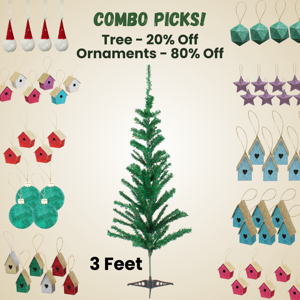 3 Feet - Christmas Festive Tree 80 Branches (90cm) 1pc  (Ornaments Combo)