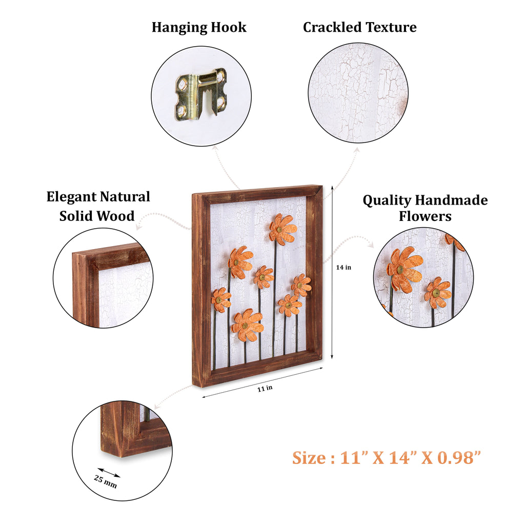 Wall Decor Handmade Daisy Field Orange 3D Floral Art with Metallic Effect Approx H14 X L11 X D0.98inch