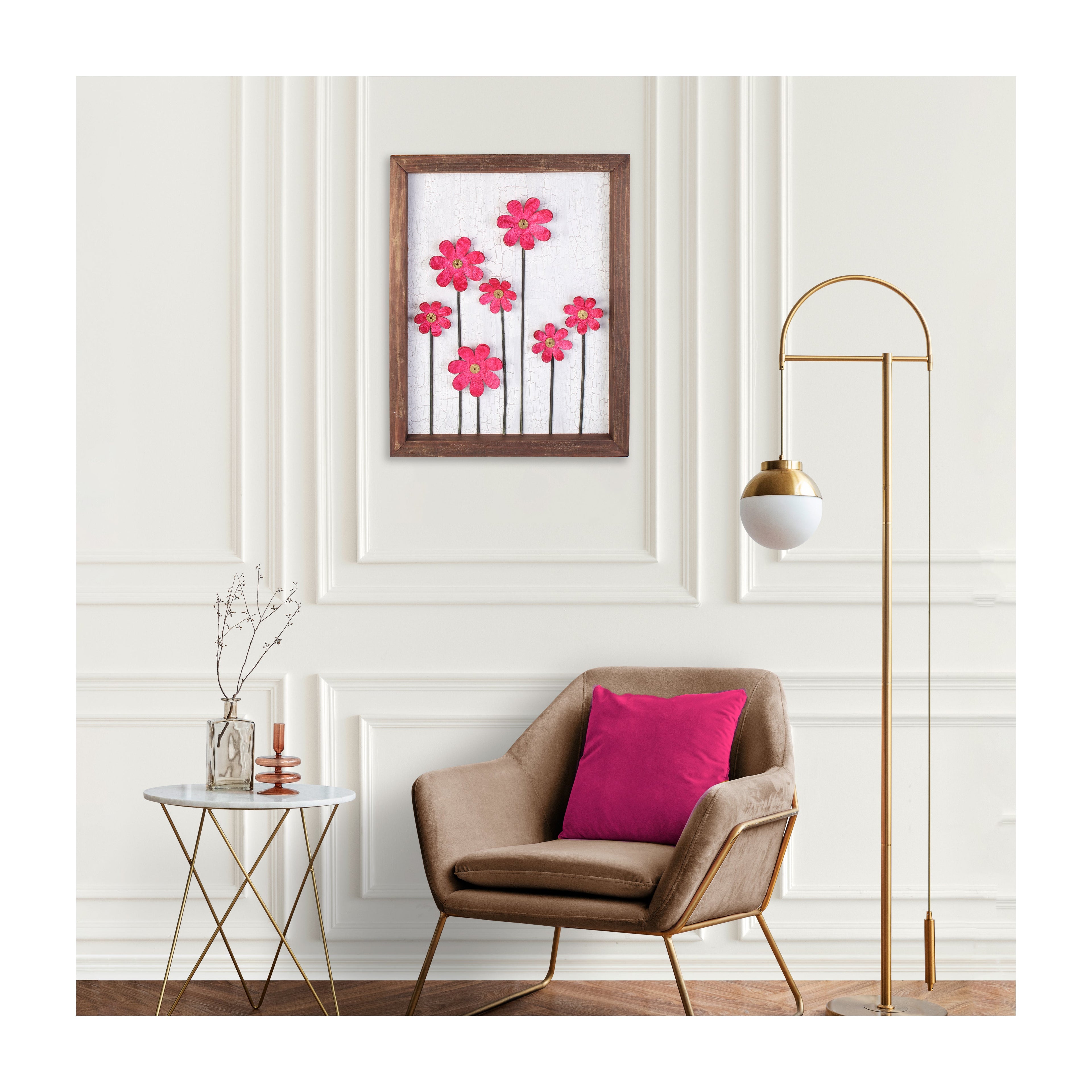 Wall Decor Handmade Daisy Field Pink 3D Floral Art with Metallic Effect Approx H14 X L11 X D0.98inch