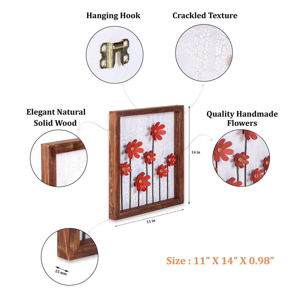 Wall Decor Handmade Daisy Field Red 3D Floral Art with Metallic Effect Approx H14 X L11 X D0.98inch