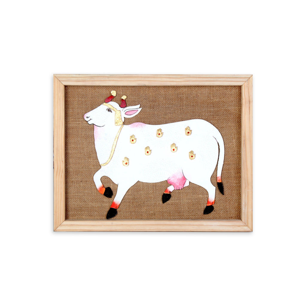 Wall Decor Pichwai with Wooden Frame Approx H14 X L11 X D0.66inch 1pc