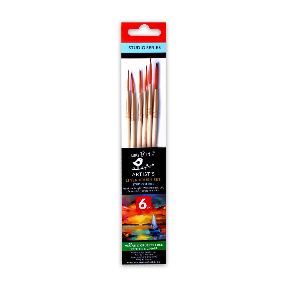 Liner Brush Synthetic Hair Size.0000 000 00 0 1 2 Set of 6 pc