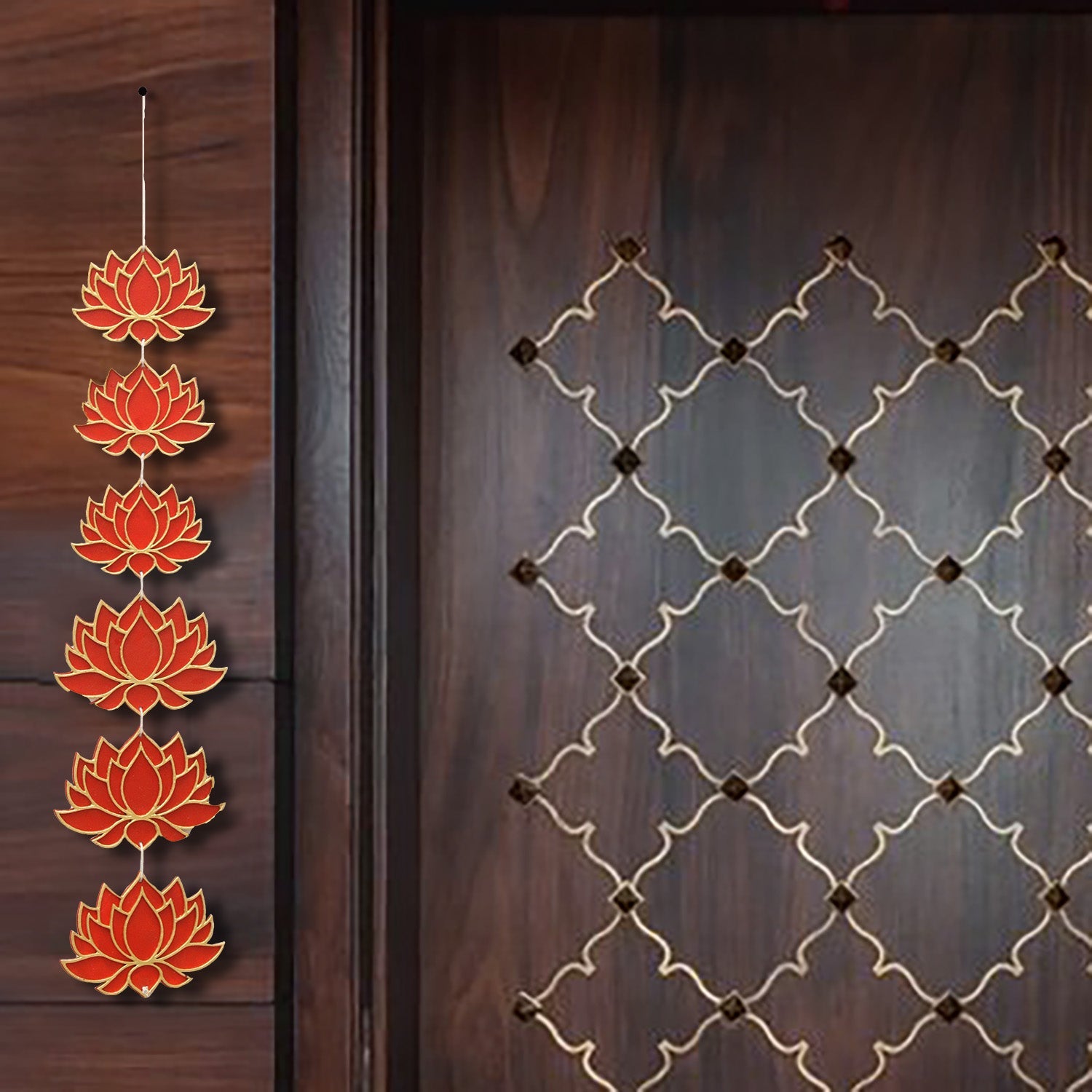 Lotus Hanging Decor Red & Gold Approx 4 X 3inch 2mm Thick & Lotus Hanging Decor Red & Gold Approx 5 X 3inch 2mm Thick (3 pc each)
