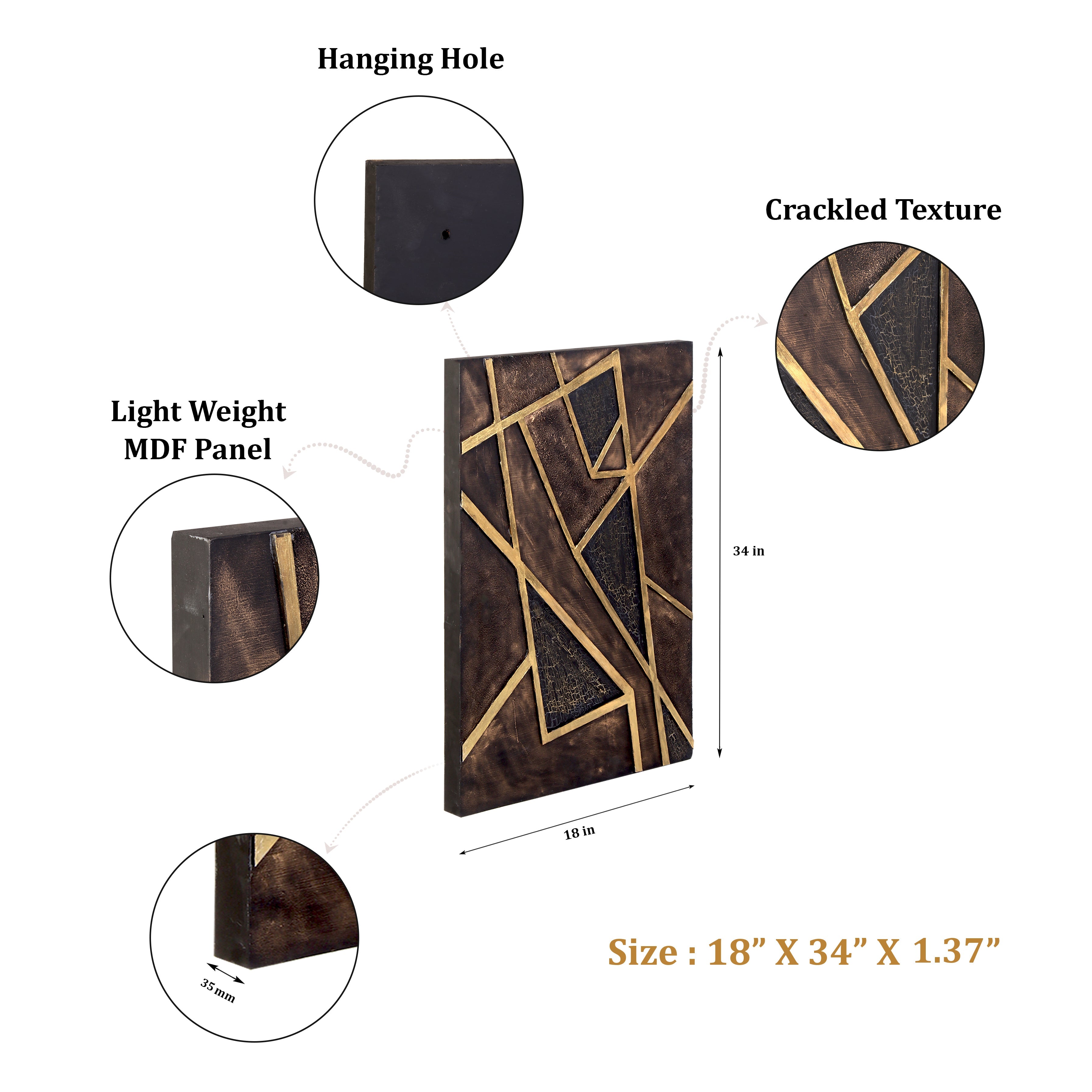 Wall Decor Geometric Metallic Angular Spectacle Approx H36 X L18 X D1.37inch 1pc