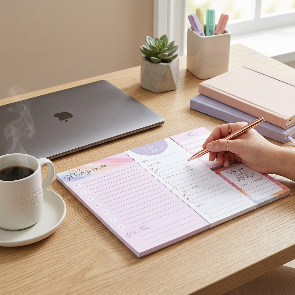 Sticky Notepad Essential Notes Assorted 24 X 19cm 50Sheet ,Weekly To Do 50sheet,Daily Checklist 50Sheet ,Mini Note 50Sheet Weekly Aspiration 50sheet