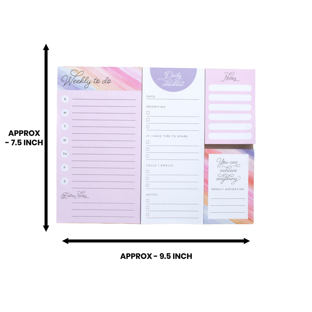 Sticky Notepad Essential Notes Assorted 24 X 19cm 50Sheet ,Weekly To Do 50sheet,Daily Checklist 50Sheet ,Mini Note 50Sheet Weekly Aspiration 50sheet