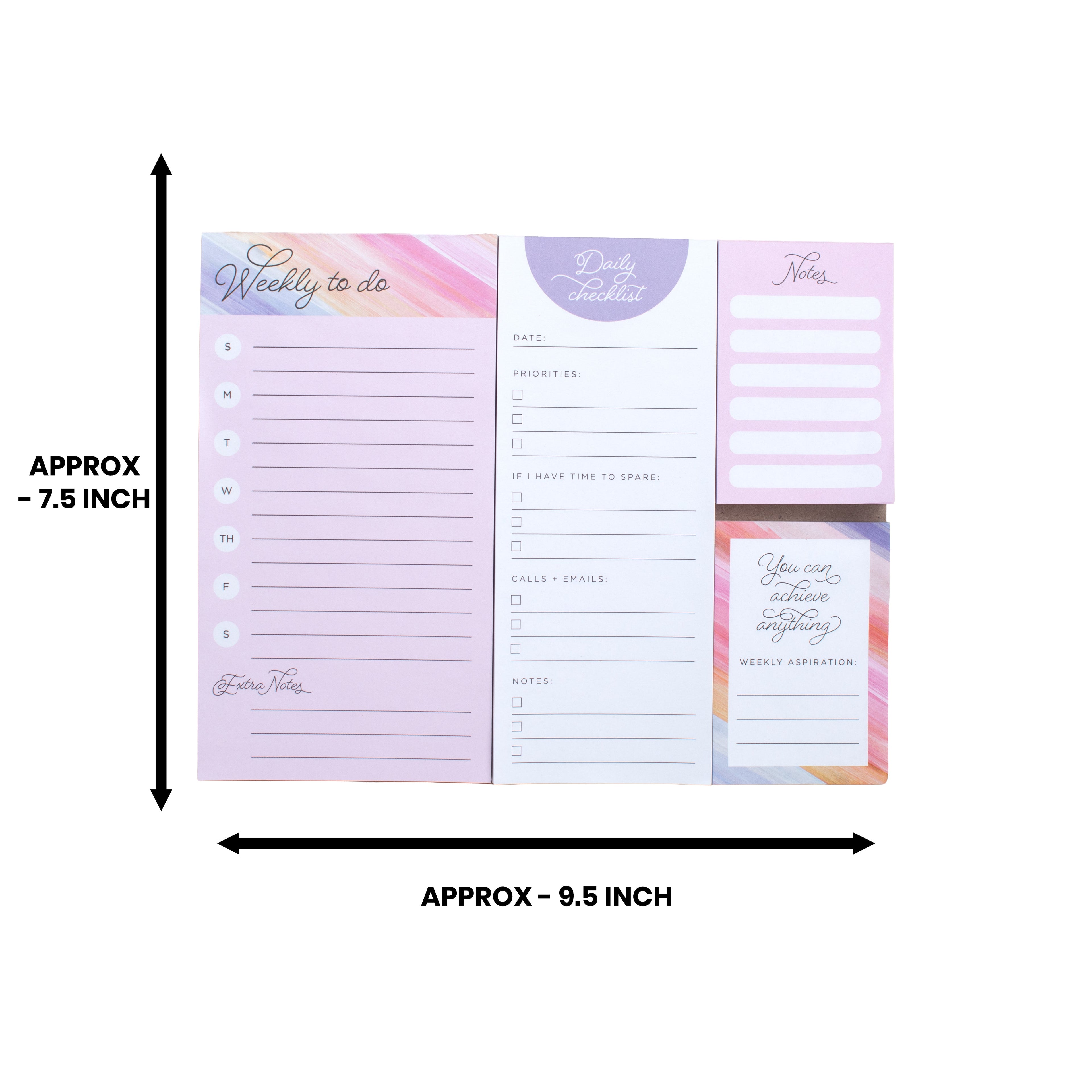 Sticky Notepad Essential Notes Assorted 24 X 19cm 50Sheet ,Weekly To Do 50sheet,Daily Checklist 50Sheet ,Mini Note 50Sheet Weekly Aspiration 50sheet