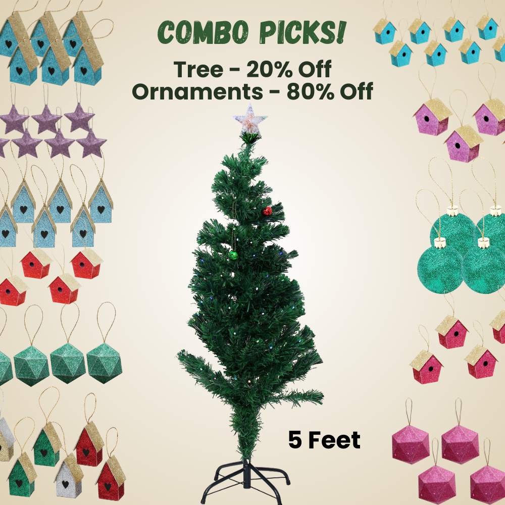 5 Feet - Christmas Tree With Plastic Stand  (Ornaments Combo)