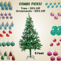 5 Feet - Frosted Christmas Tree with Metal Stand & Pine Cones (150cm) 1pc  (Ornaments Combo)
