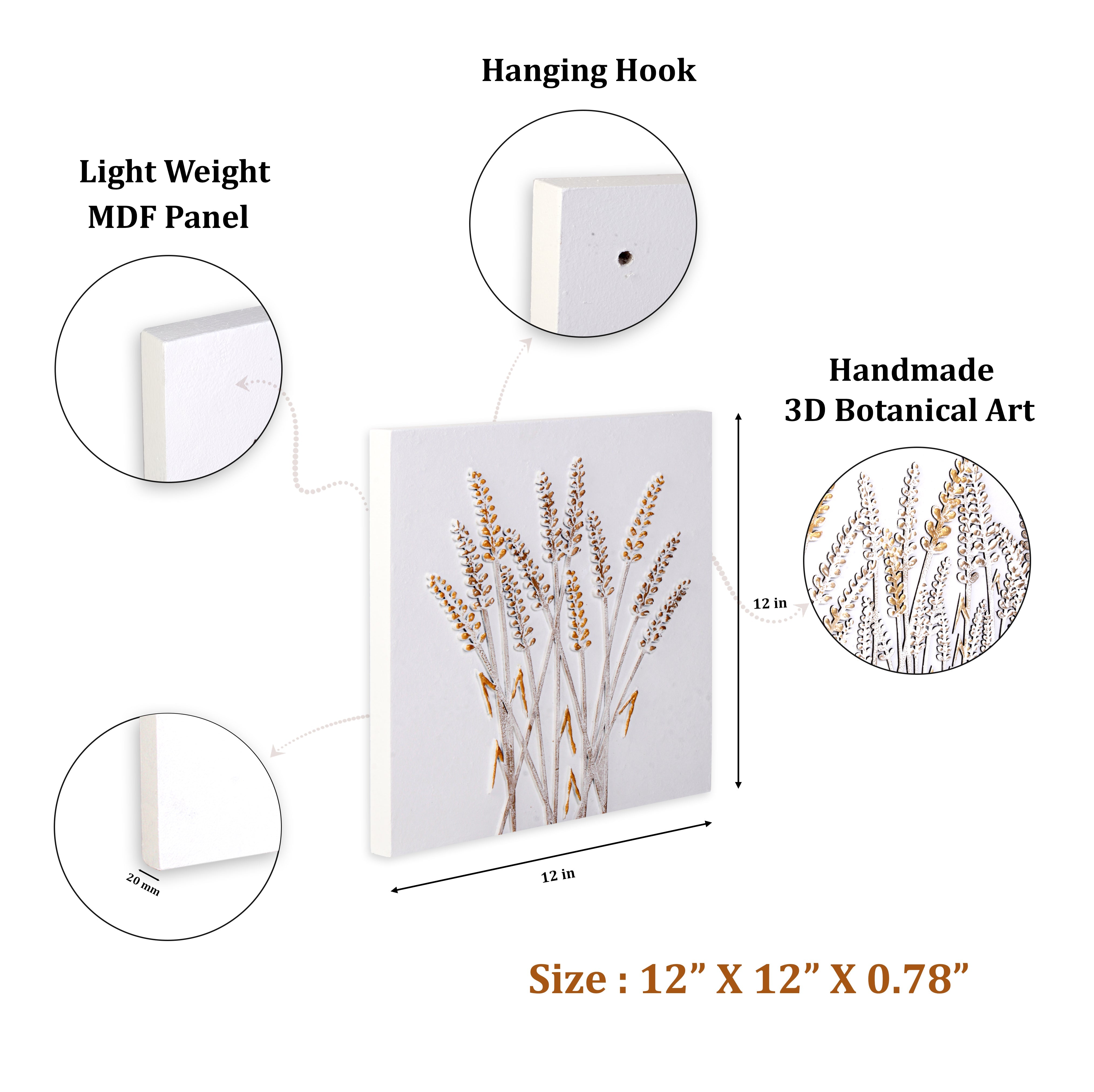 Wall Decor 3D Metallic Corn Field Approx H12 X L12 X D0.78inch
