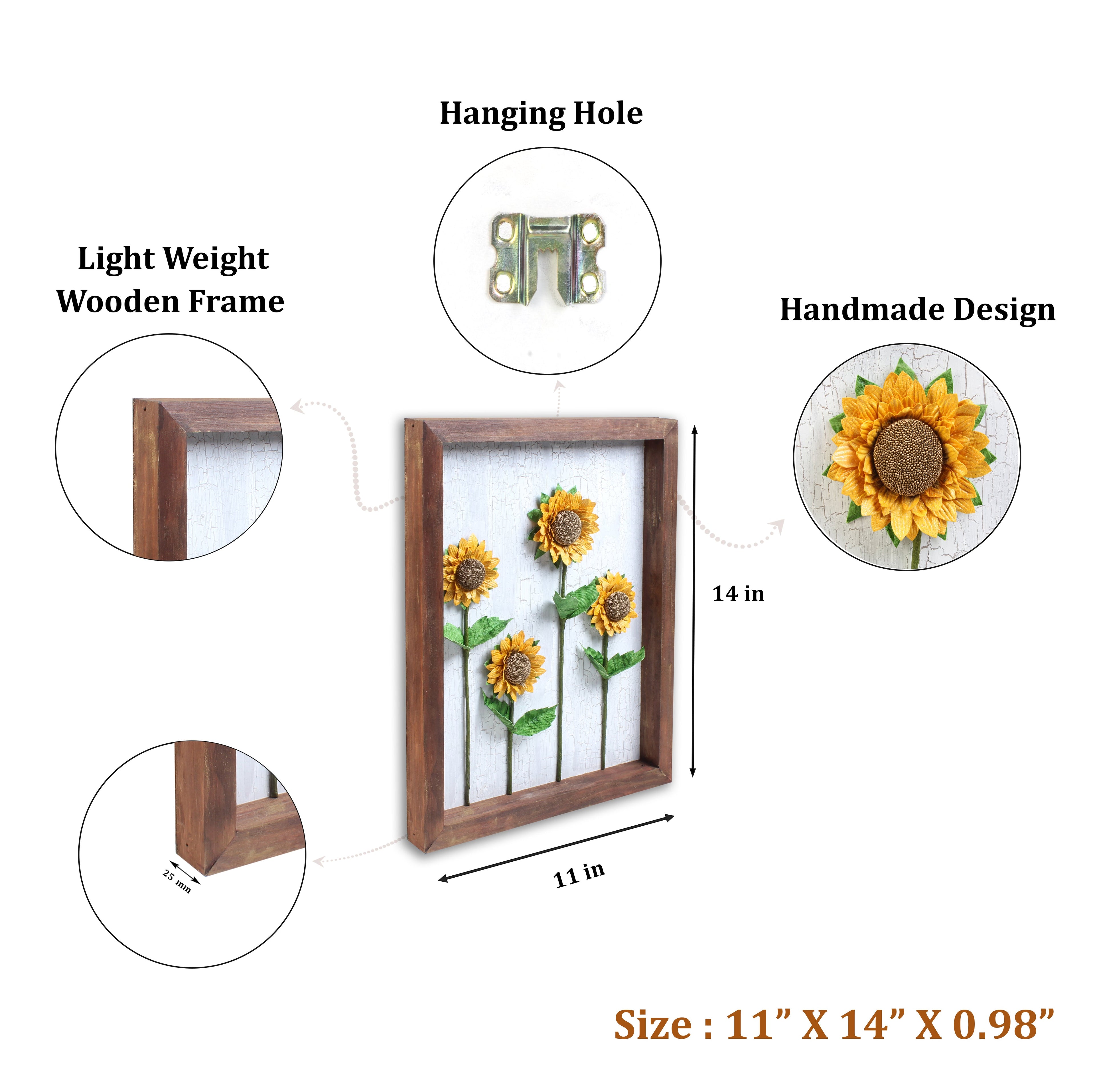 Wall Decor Handmade Sunflower Field 3D Floral Art with Metallic Effect Approx H14 X L11 X D0.98inch
