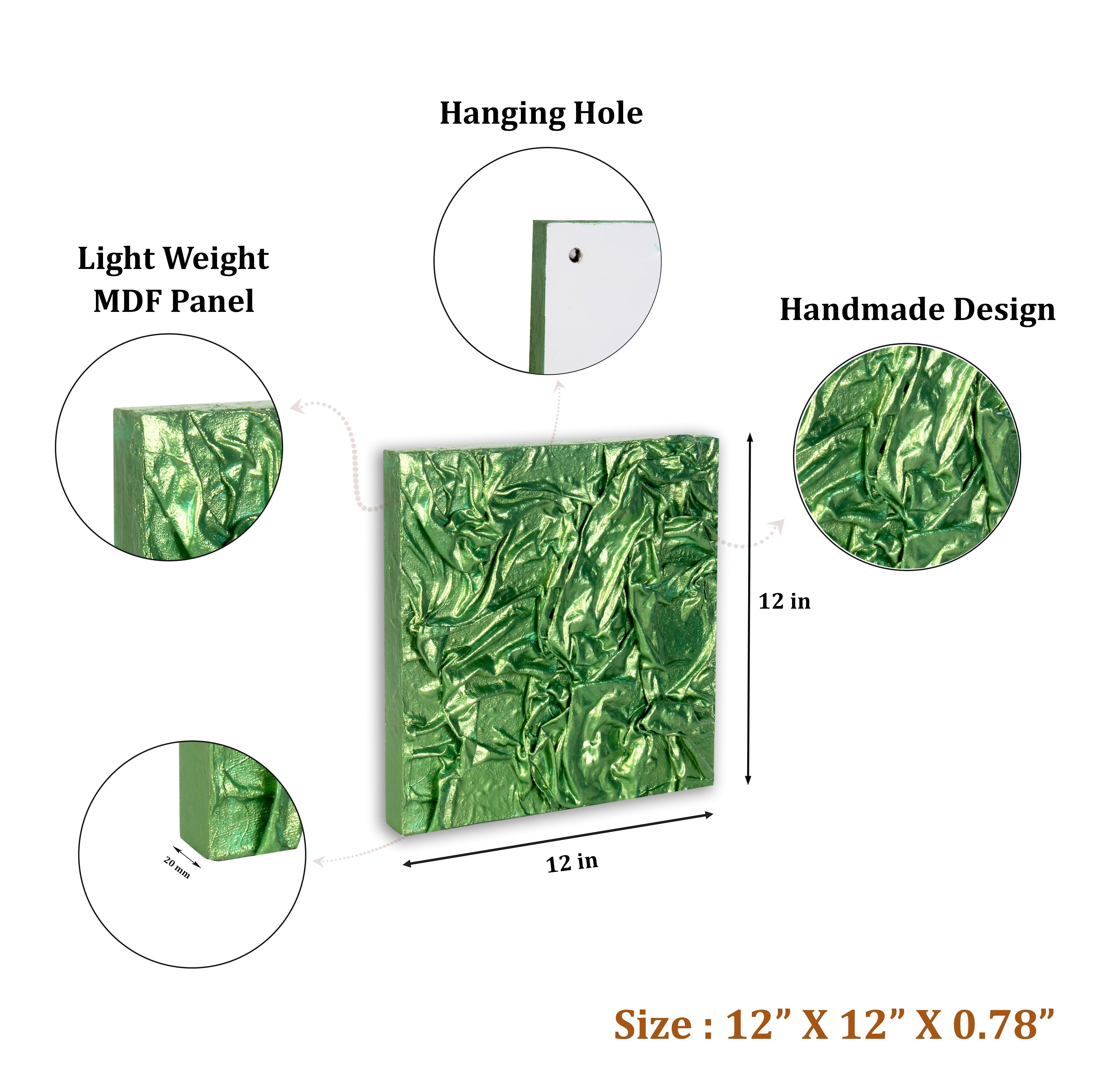 Wall Decor Faux Leather Art Green Sheen Approx H12 X L12 X D0.78inch 1pc