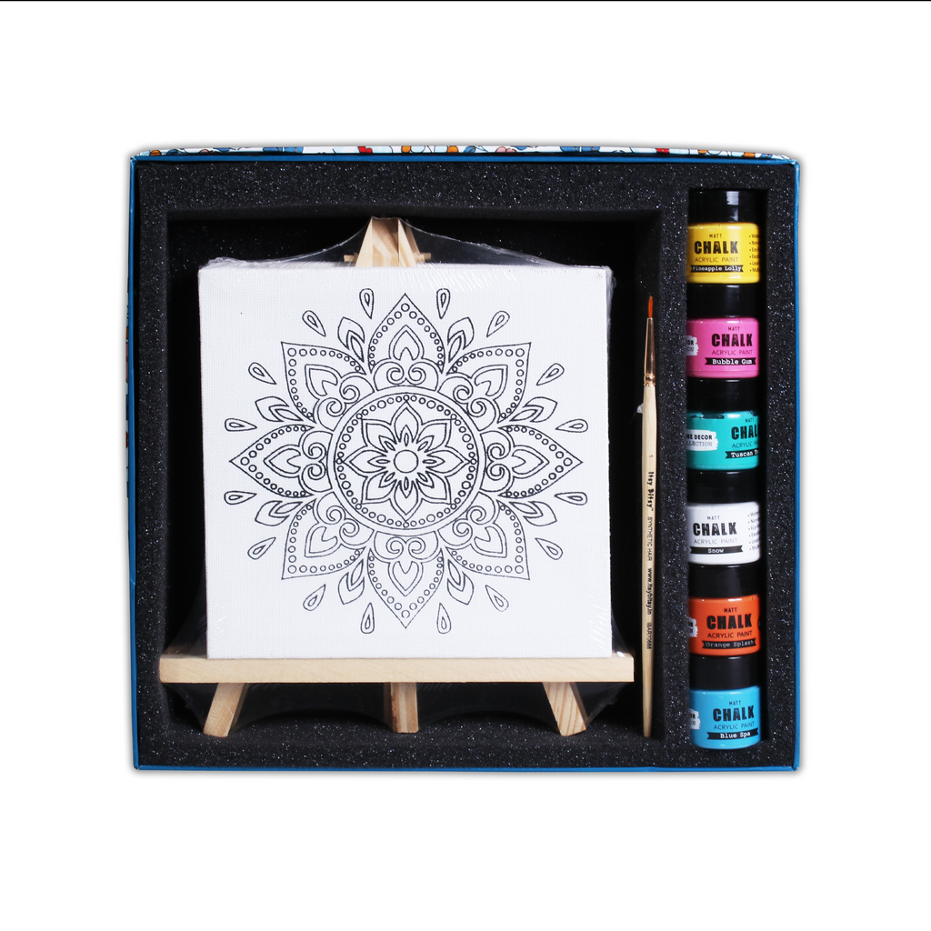 Mandala Blossom Art Kit  - Gift Of Creativity (1 Preprinted Canvas with Easel  1 Plain Canvas with Easel)