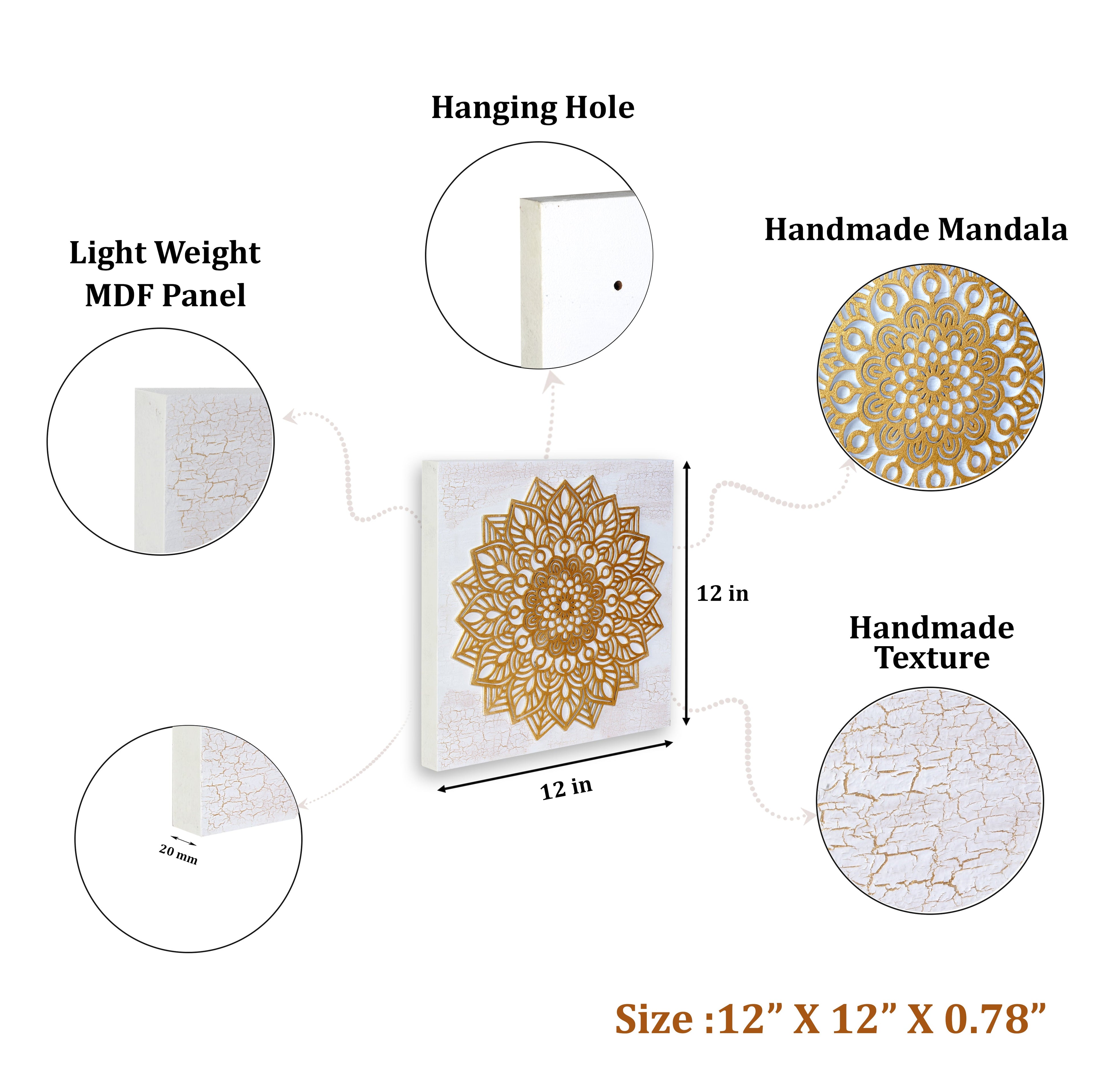 Wall Decor Lacy Floral Mandala Approx H12 X L12 X D0.78inch 1pc