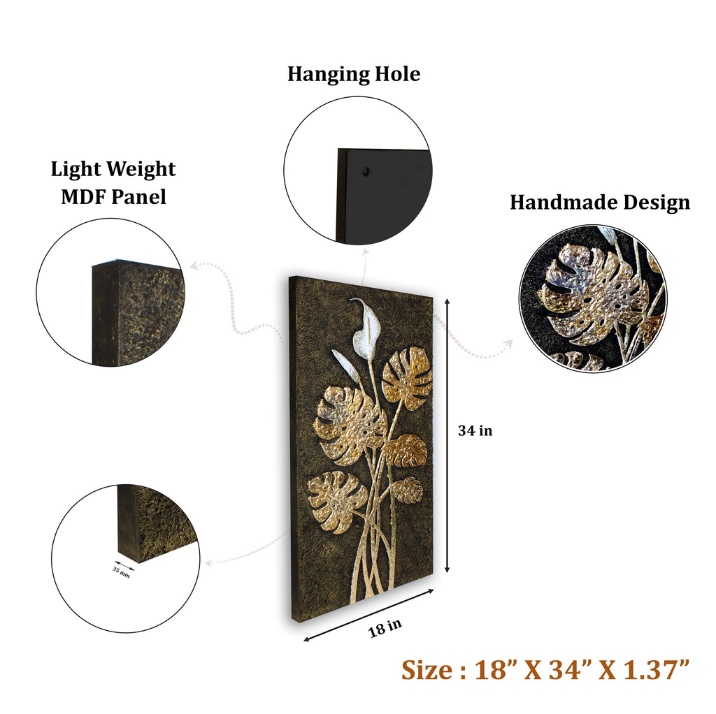 Wall Decor Magnificent Monstera Metallic Sheen Approx H36 X L18 X D1.37inch 1pc