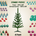 4 Feet - Christmas Tree With Plastic Stand  (Ornaments Combo)