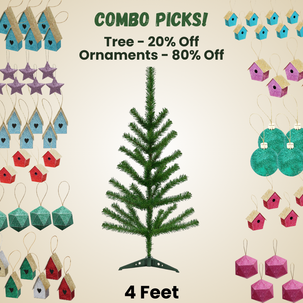 4 Feet - Christmas Tree With Plastic Stand  (Ornaments Combo)