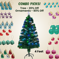 4 Feet - Christmas LED Fibre Optic Tree with Colour Changing Lights & Star 140 Branches 1pc  (Ornaments Combo)