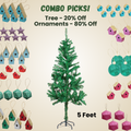 5 Feet - Christmas Festive Tree with Metal Stand 280 Branches (150cm) 1pc  (Ornaments Combo)