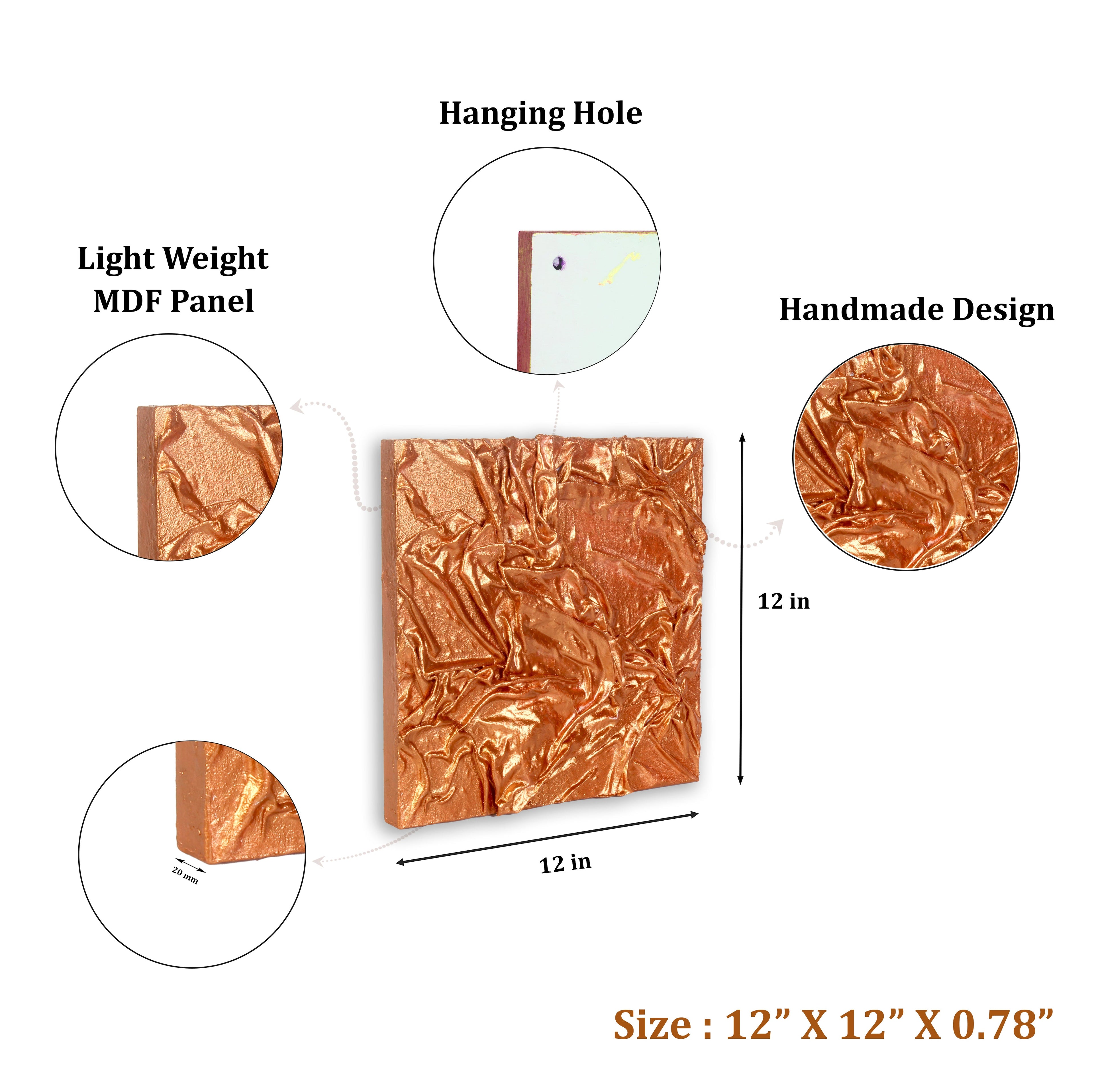 Wall Decor Faux Leather Art Copper Sheen Approx H12 X L12 X D0.78inch 1pc