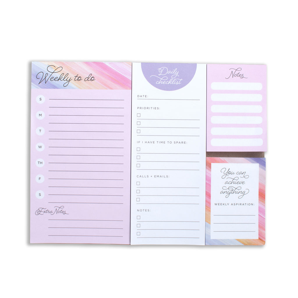 Sticky Notepad Essential Notes Assorted 24 X 19cm 50Sheet ,Weekly To Do 50sheet,Daily Checklist 50Sheet ,Mini Note 50Sheet Weekly Aspiration 50sheet