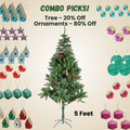 5 Feet - Christmas Premium Tree with Metal Stand Pine Cones & Red Berries 1pc Box  (Ornaments Combo)