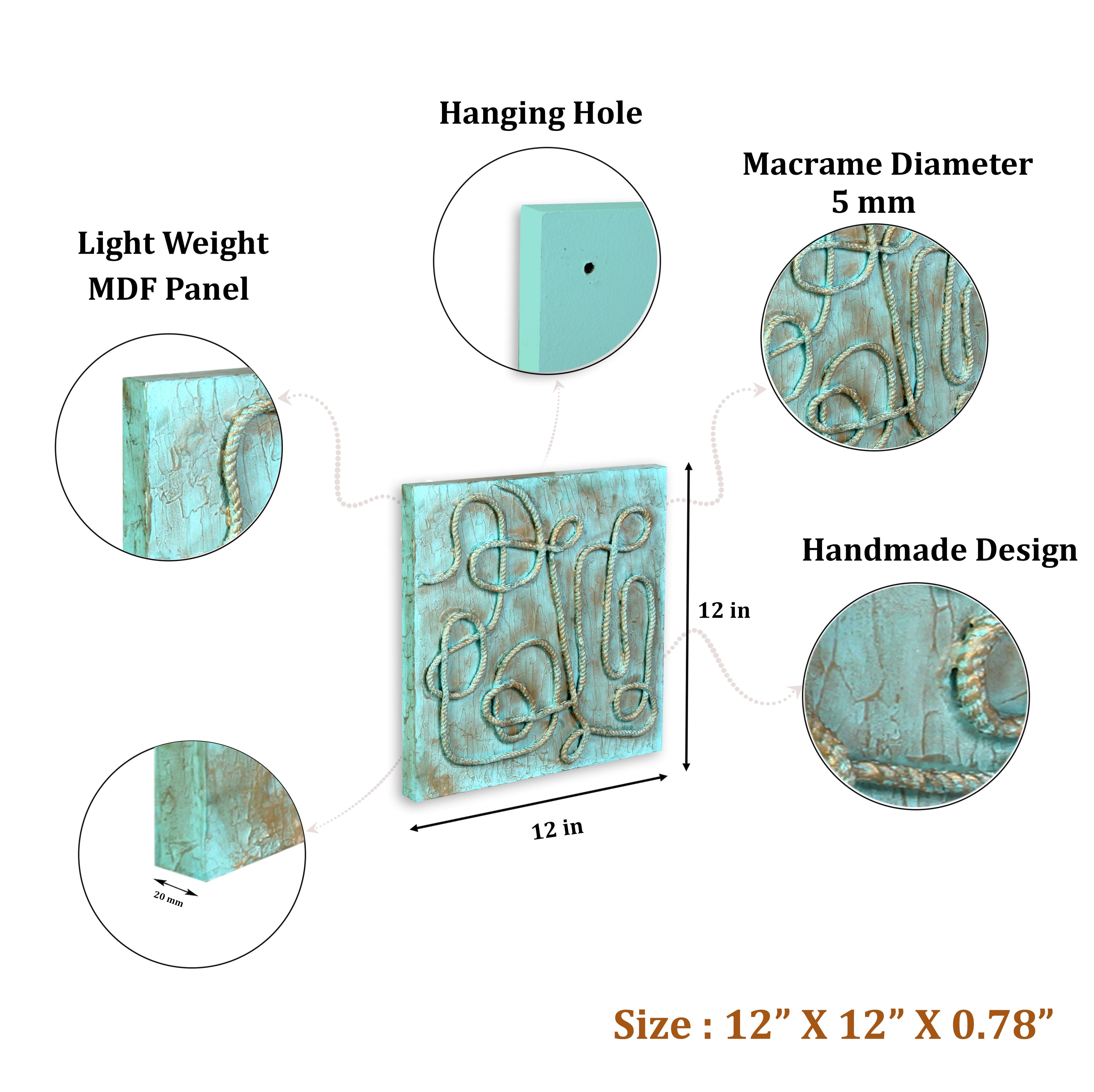 Wall Decor Yarn Art Tangled Earthy Blue Approx H12 X L12 X D0.78inch 1pc