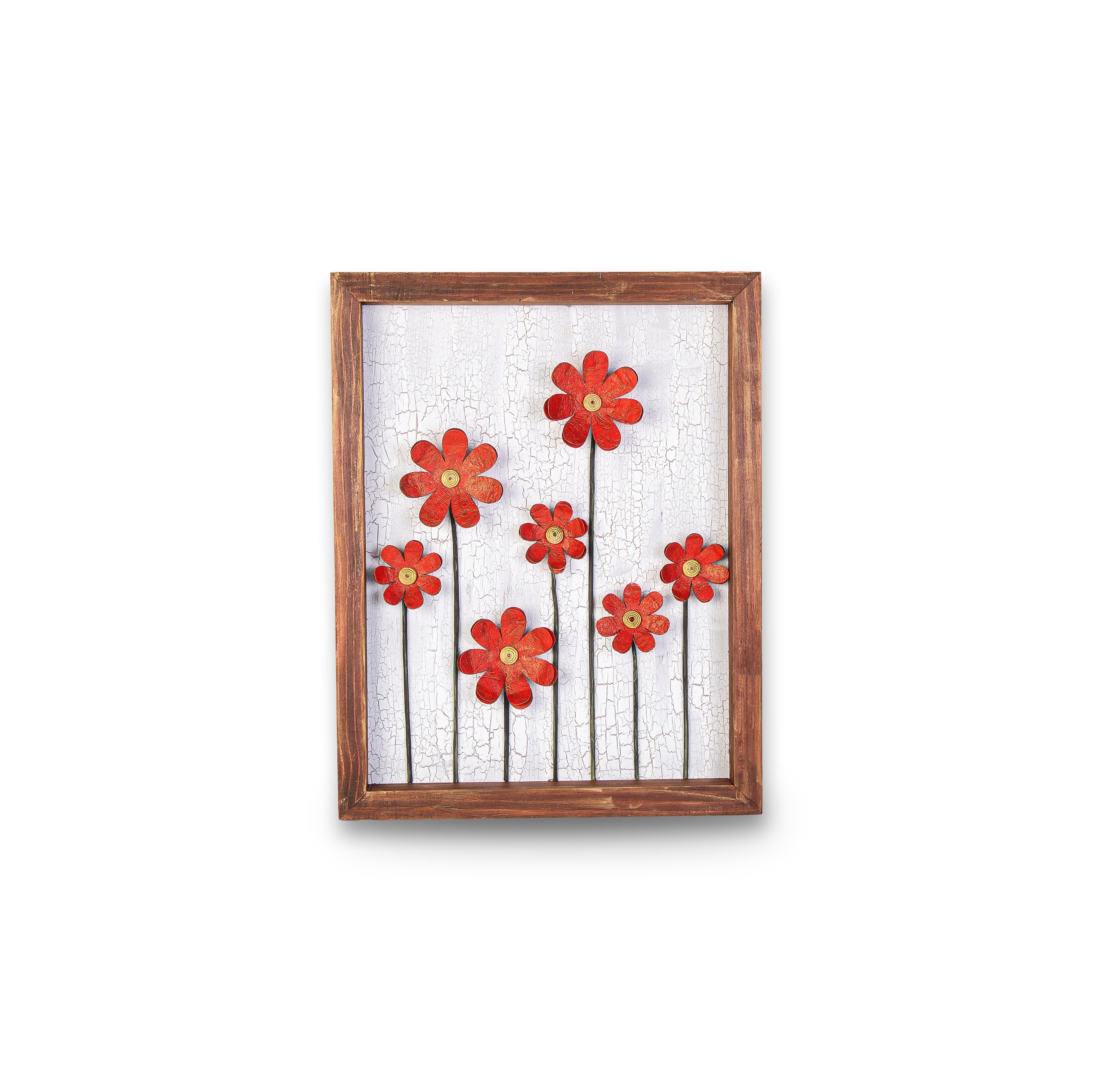 Wall Decor Handmade Daisy Field Red 3D Floral Art with Metallic Effect Approx H14 X L11 X D0.98inch