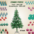 4 Feet - Frosted Christmas Tree with Metal Stand & Pine Cones 1pc  (Ornaments Combo)