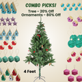 4 Feet - Christmas Premium Tree with Metal Stand Pine Cones & Red Berries 1pc  (Ornaments Combo)