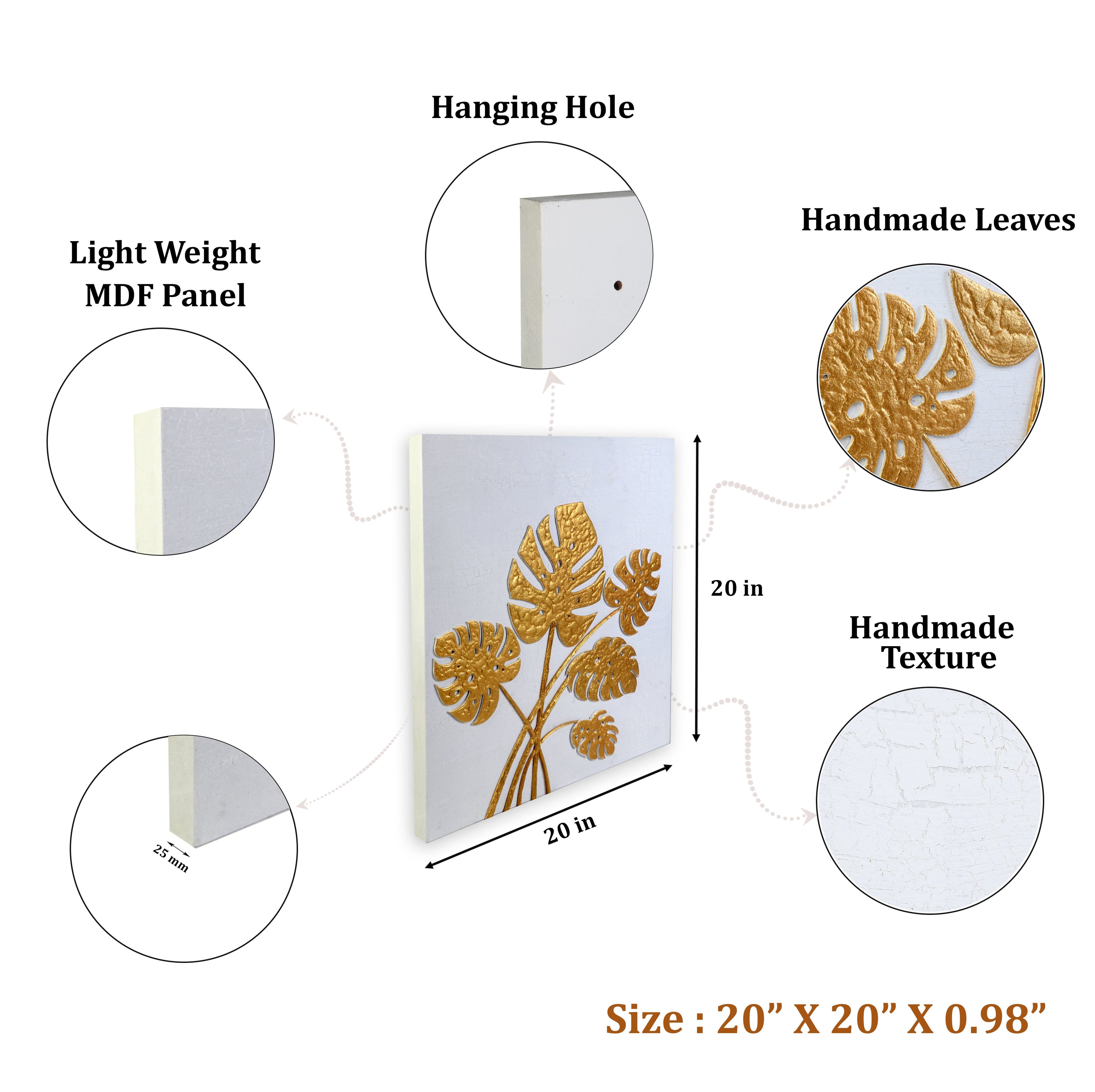 Wall Decor Tropical Monstera Gold Sheen Approx H20 X L20 X D0.98inch 1pc