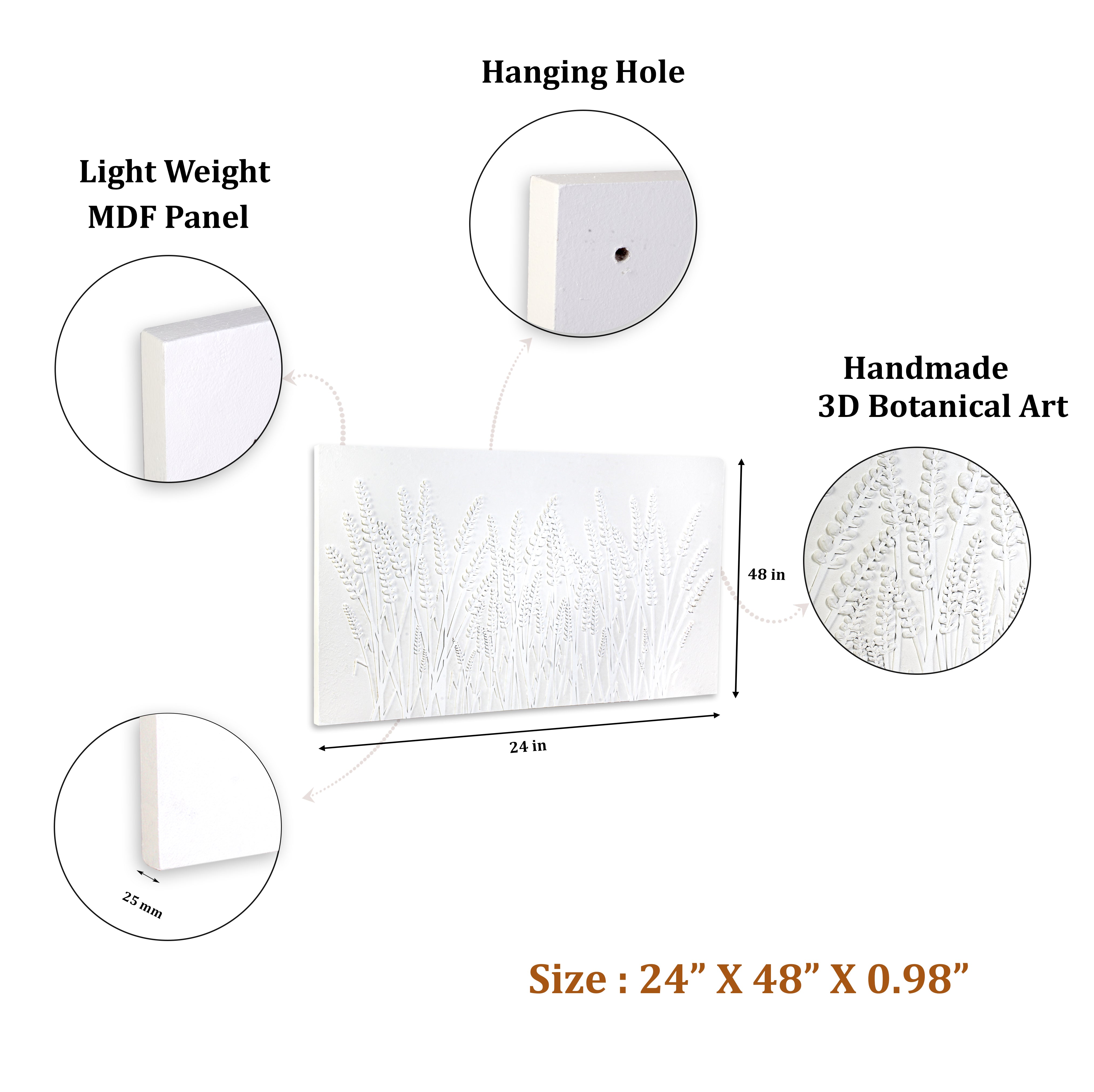 Wall Decor 3D Metallic Corn Field White Approx H48 X L24 X D0.78inch 1pc