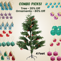 4 Feet - Christmas Deluxe Realistic Tree with Metal Stand Pine Cones & Red Berries 1pc  (Ornaments Combo)