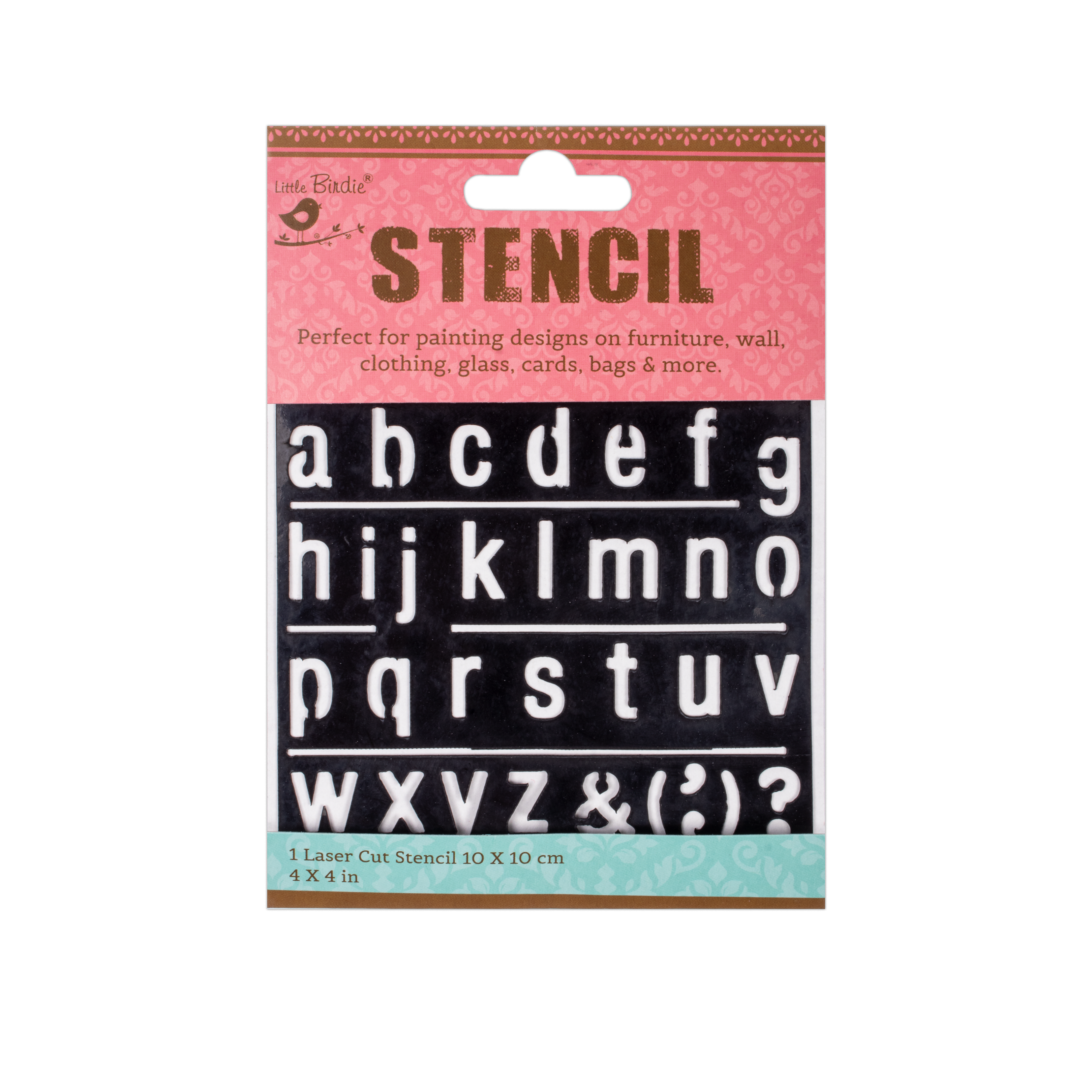 Stencil Alpha Lower Case Design 4X4Inch 1Pc