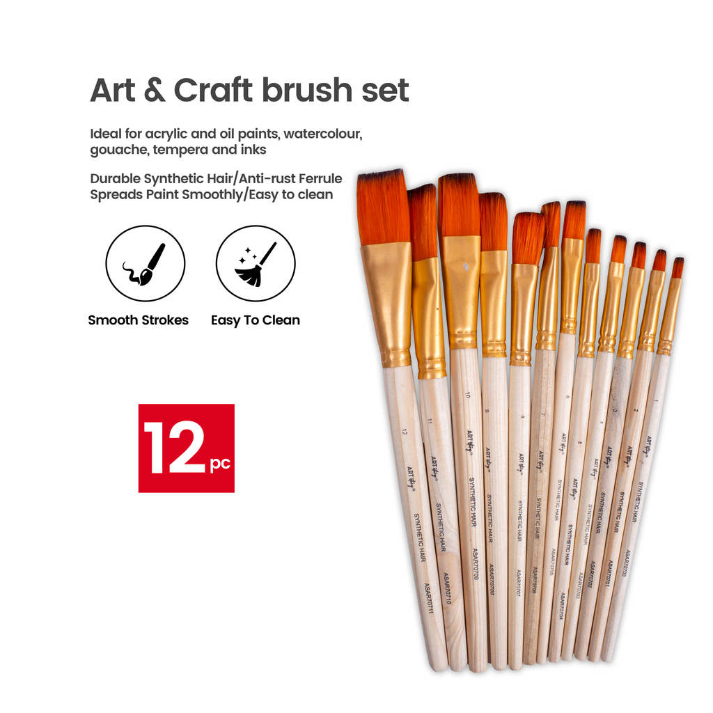 Synthetic Hair Flat Brushes No.1 To No.12 12pcs Set