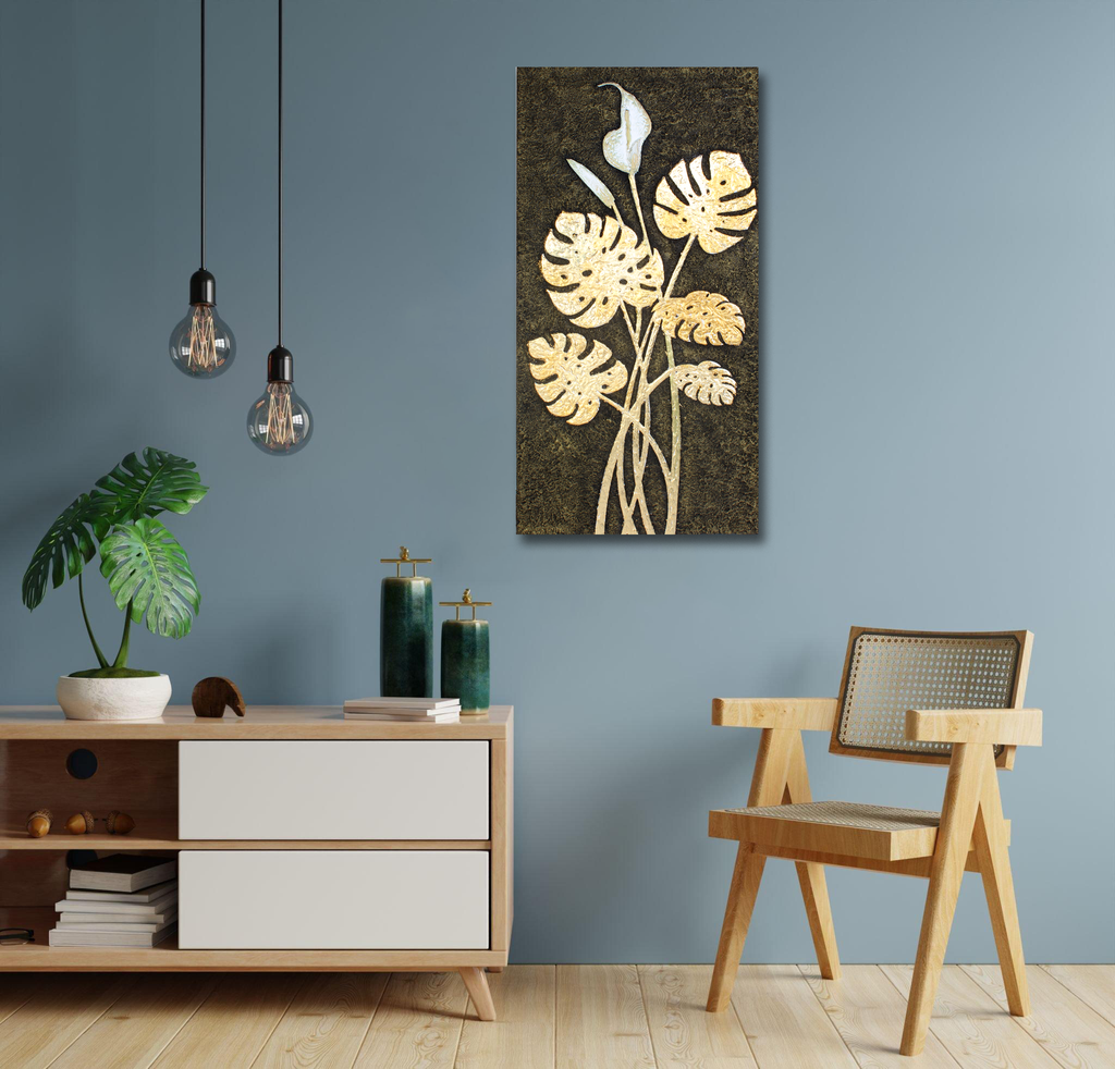 Wall Decor Magnificent Monstera Metallic Sheen Approx H36 X L18 X D1.37inch 1pc