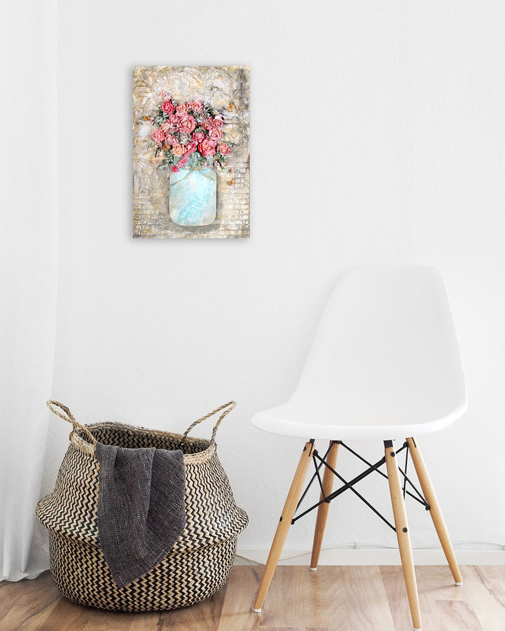 Wall Decor Mixed Media Flower Vase Approx H18 X L12 X D0.98inch 1pc