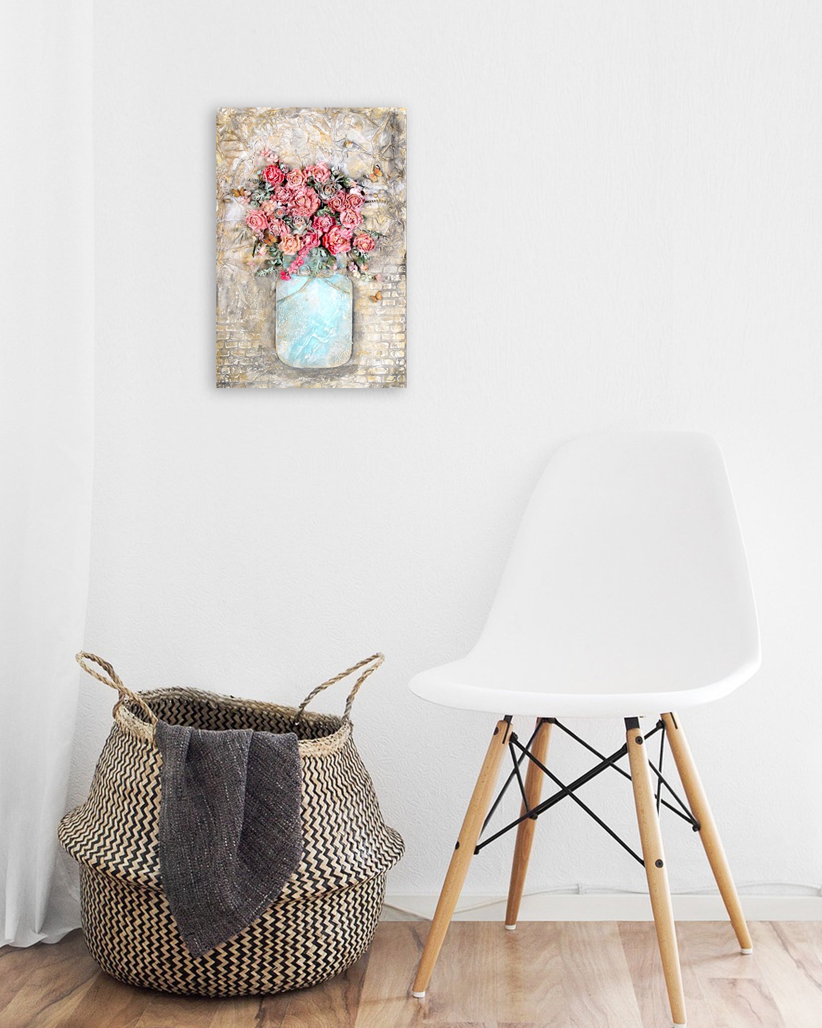 Wall Decor Mixed Media Flower Vase Approx H18 X L12 X D0.98inch 1pc