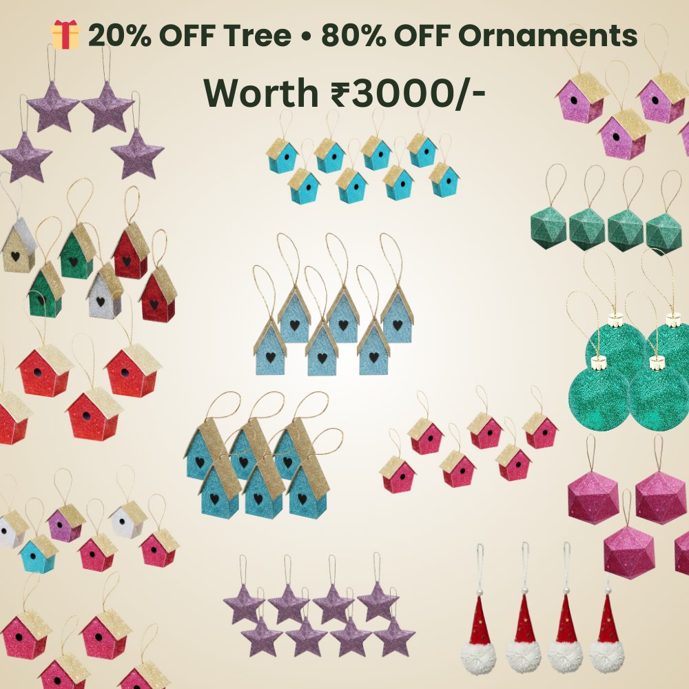 5 Feet - Christmas Tree With Plastic Stand  (Ornaments Combo)