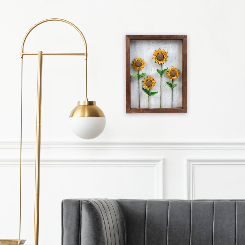 Wall Decor Handmade Sunflower Field 3D Floral Art with Metallic Effect Approx H14 X L11 X D0.98inch