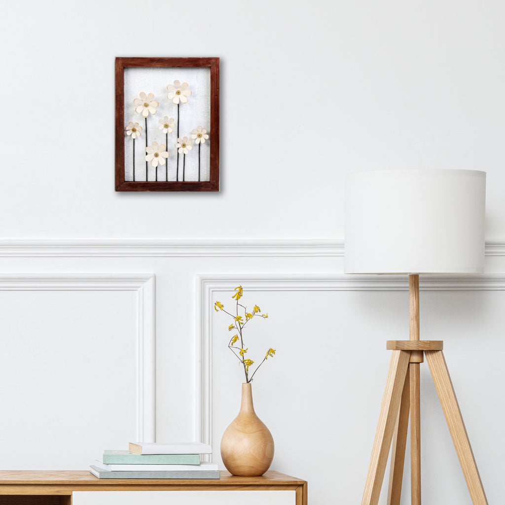 Wall Decor Handmade Daisy Field Cream 3D Floral Art with Metallic Effect Approx H14 X L11 X D0.98inch