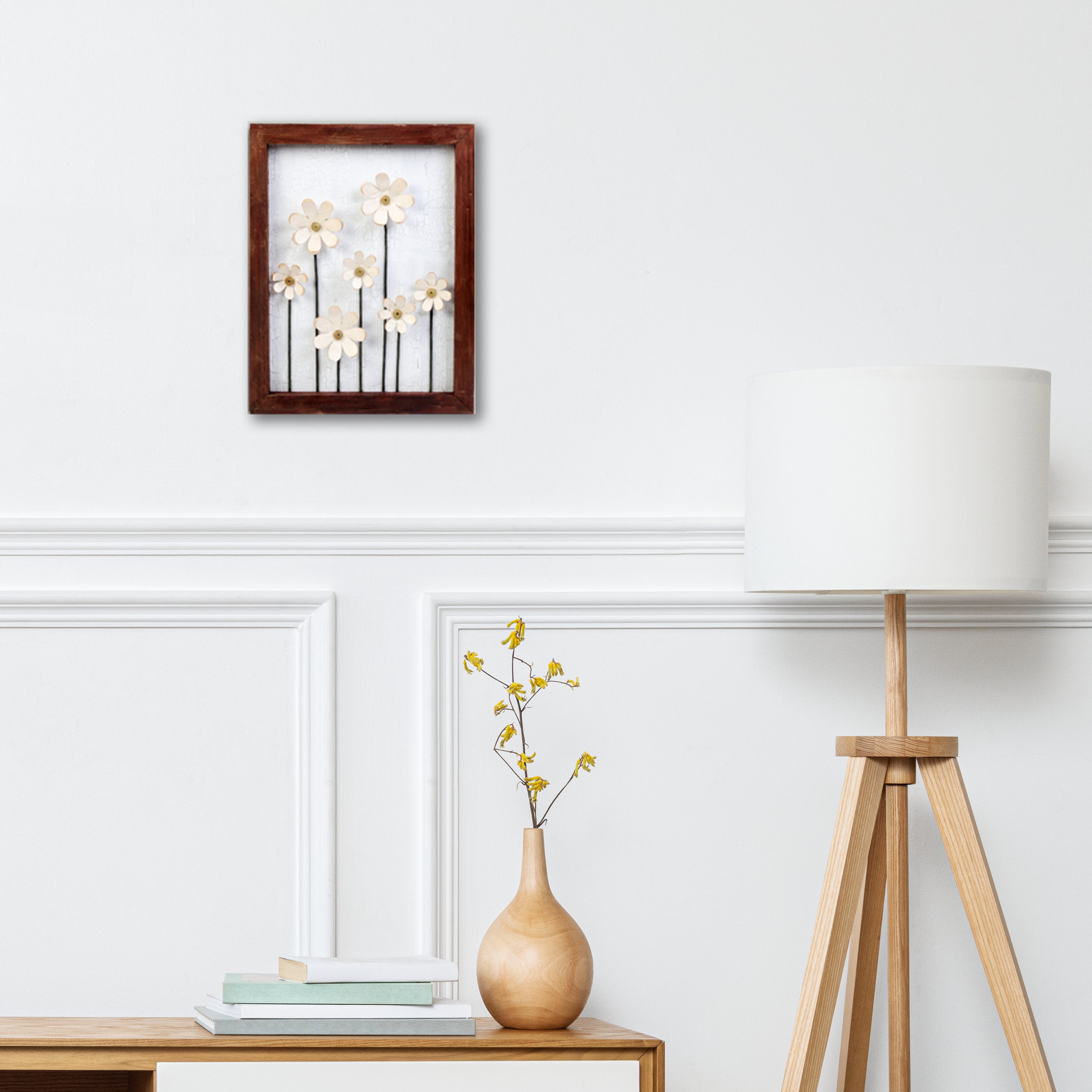 Wall Decor Handmade Daisy Field Cream 3D Floral Art with Metallic Effect Approx H14 X L11 X D0.98inch