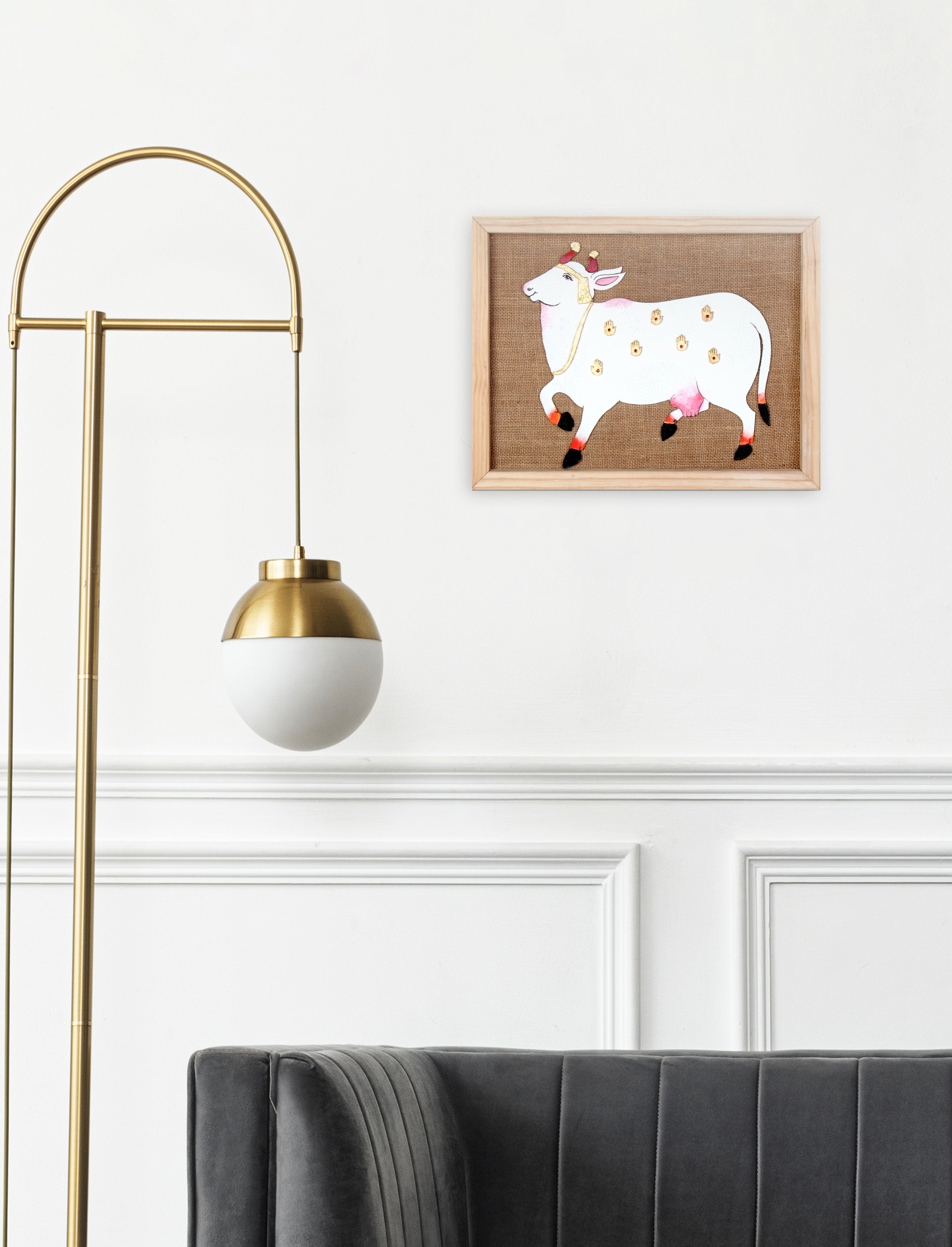 Wall Decor Pichwai with Wooden Frame Approx H14 X L11 X D0.66inch 1pc