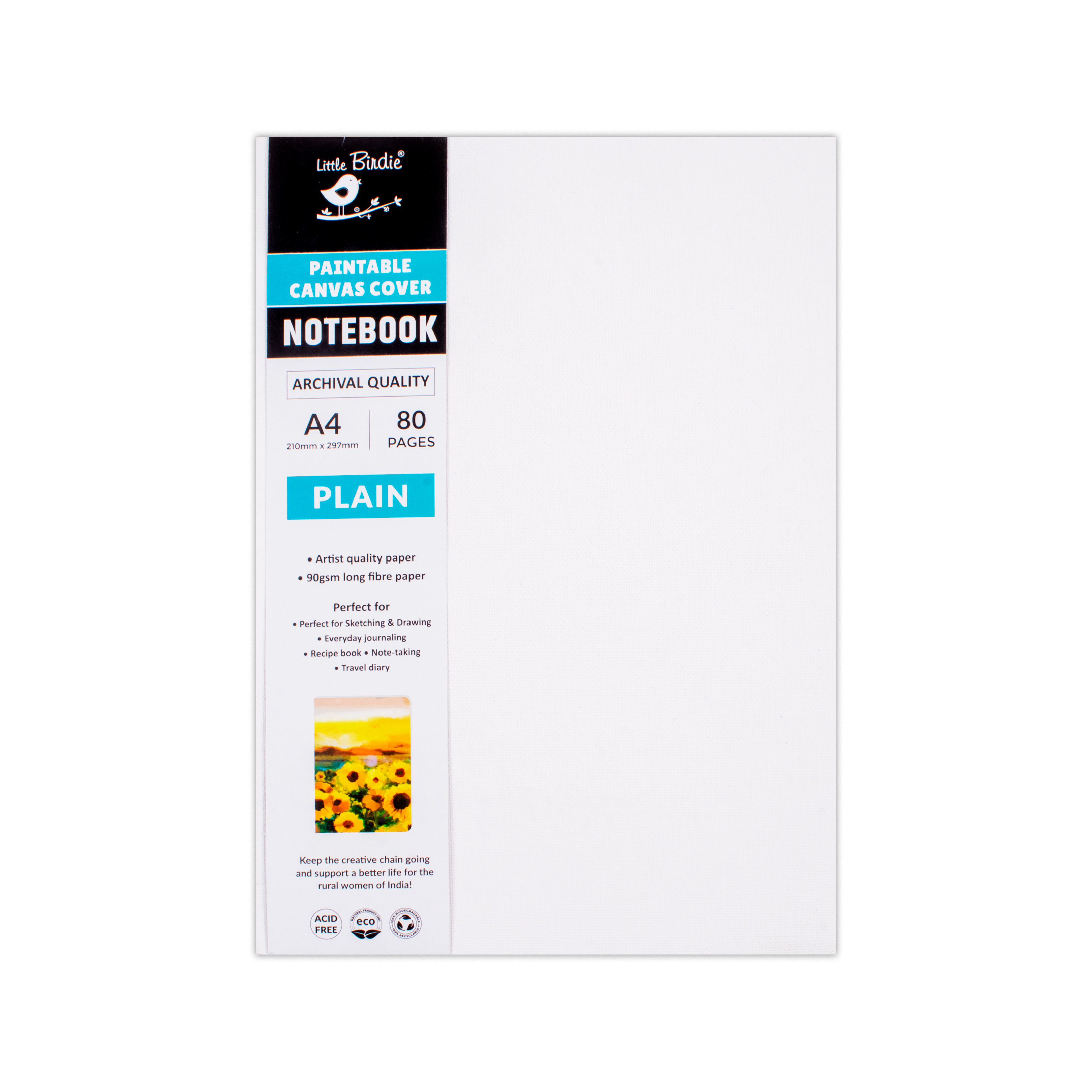 Paintable Canvas Soft Bound Plain Notebook Portrait A4 90Gsm 80 Pages