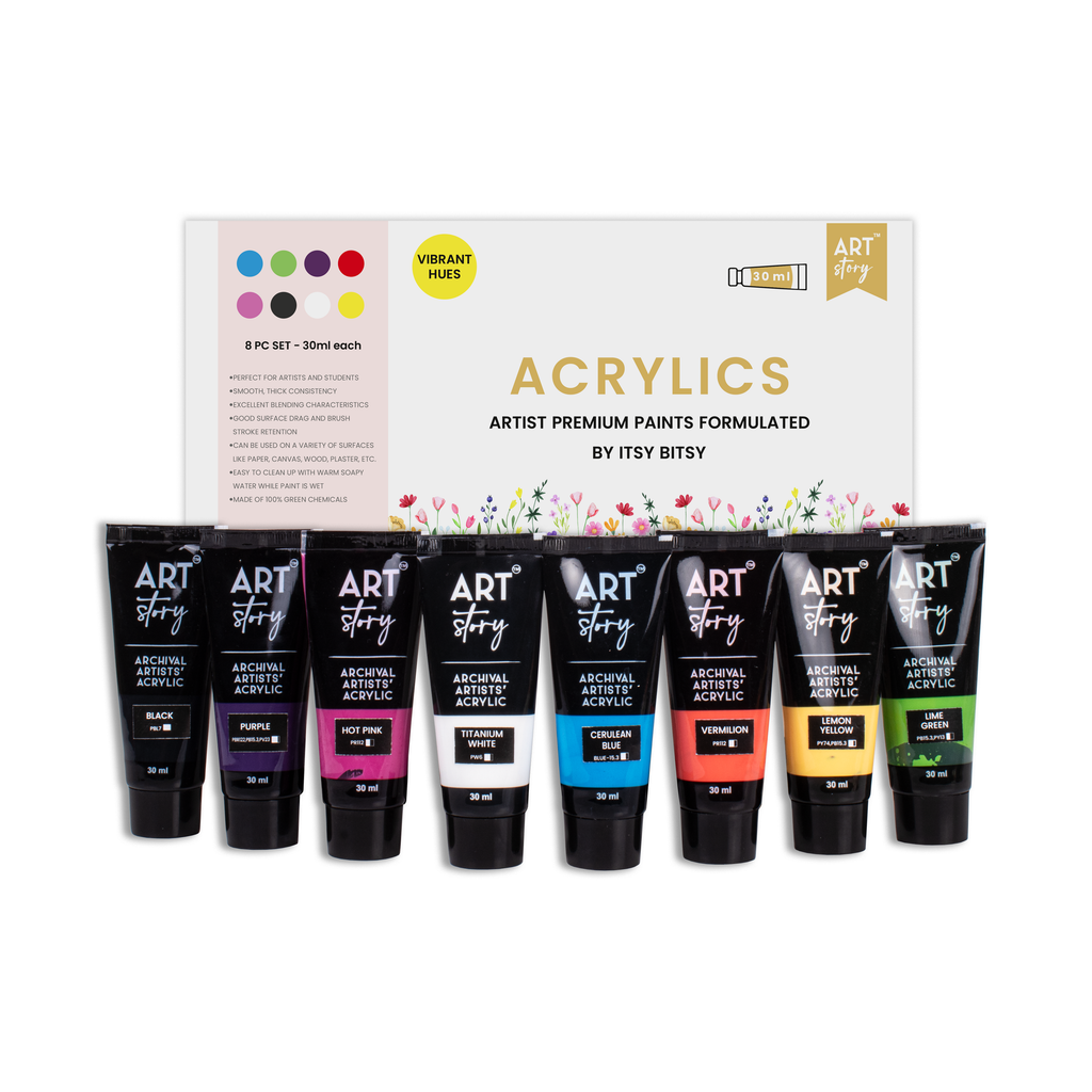 Artists Acrylic Colour Set Bright 8 colours X 30ml each